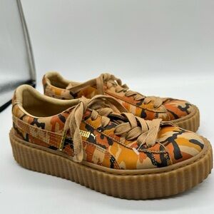 Puma x fenty creepers Rihanna orange camo platform leather sneakers women’s 7.5